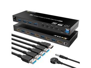 USB 3.0 KVM Switch HDMI 4 Port Support 4K @60Hz RGB 4:4:4, USB Hub HDR EDID, HDMI USB KVM Switch 4 in 1 out and 4 USB 3.0 Port for Keyboard Mouse Printer,with Controller,USB3.0 Cables and HDMI Cable