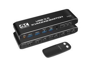 2x2 USB 3.0 KVM Switch 2 Monitors 2 Computers 2 in 2 Out, 2 Port Dual Monitor HDMI KVM switches with Audio, Keyboard Video Mouse Peripherals KVM Switch Support UHD 4K @60Hz, USB 3.0 Hub, Hotkey