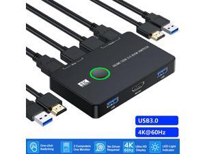 KVM Switch HDMI Upgraded USB 30 and HDMI KVM Switch for 2 Computers Share Keyboard Mouse Printer to One HD Monitor Supports 4K 60Hz 2 HDMI Cables and 2 USB Cables Included