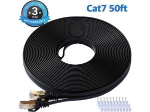 Cat 7 Ethernet Cable 50 ft LAN Cable Internet Network Cord for PS4, Xbox, Router, Modem, Gaming, Black Flat Shielded 10 Gigabit RJ45 High Speed Computer Patch Wire.
