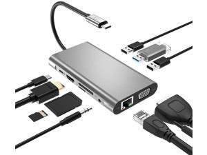 USB C Hub, 10 in 1 Laptop Docking Station Dual Monitors Type C Adapter for MacBook and Windows with 4K HDMI, VGA, PD 3 USB Ports, 3.5mm Aux Gigabit Ethernet, SD/TF Card Reader USB C Hub, 10 in 1 Laptop Docking Station Dual Monitors Type C Adapter for MacBook and Windows with 4K HDMI, VGA, PD 3 USB Ports, 3.5mm Aux Gigabit Ethernet, SD/TF Card Reader