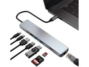 USB C Hub Multiport Adapter 8 in 1 Type C Docking Station Aluminum with 4K HDMI Output, RJ45,2 USB 3.0 Ports, SD/Micro SD Card Reader PD Charging Port Compatible for MacBook Pro,XPS USB C Hub Multiport Adapter 8 in 1 Type C Docking Station Aluminum with 4K HDMI Output, RJ45,2 USB 3.0 Ports, SD/Micro SD Card Reader PD Charging Port Compatible for MacBook Pro,XPS
