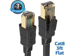 CAT 8 Ethernet Cable 3 Ft Black Flat 40Gbps High Speed Shielded RJ45 LAN Cable