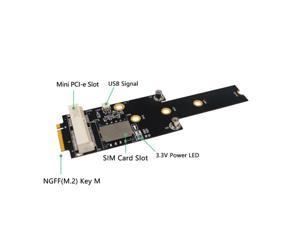 Mini PCI-E to NGFF M.2 Key M A/E Adapter Converter Card with SIM Slot Power LED Black