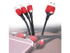 3 In 1 Rhinestone Car Mobile Phone 2100mA Output Current Nylon Charging Cable 3 In 1 Rhinestone Car Mobile Phone 2100mA Output Current Nylon Charging Cable