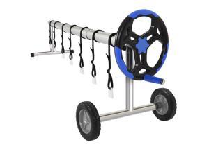 18' FT Swimming Pool Cover Reel Stainless Steel Inground Solar Cover Blue