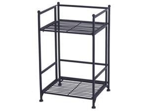 Convenience Storage 2 Tier Folding Metal Shelf Home Rack Black Convenience Storage 2 Tier Folding Metal Shelf Home Rack Black