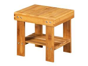 New Multfunctional Kids Bamboo Step Stool Seat with Storage Shelf for Home US