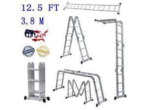 Aluminum Ladder Folding 12.5FT Step Scaffold Extendable Heavy Duty Platform