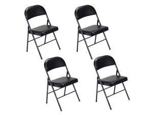 4Pcs Black Folding Chairs Fabric Upholstered Padded Seat Metal Frame Home Office 4Pcs Black Folding Chairs Fabric Upholstered Padded Seat Metal Frame Home Office
