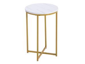 Simple Elegant Marble MDF Metal X-Shaped Base Round Side Table White New Simple Elegant Marble MDF Metal X-Shaped Base Round Side Table White New
