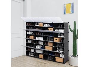 32-Cube Stackable Shoe Organizer, DIY Plastic Shoe Storage Rack 64 Pair Modular Shoe Cabinet, Black
