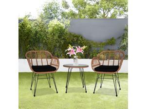 3-Piece Outdoor Wicker Conversation Furniture Set w/ (2) Chairs
