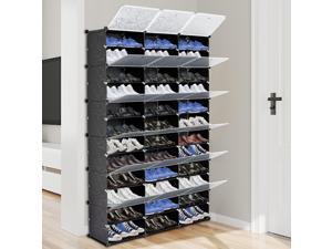 36-Cube Stackable Shoe Organizer, DIY Plastic Shoe Storage Rack 72 Pair Modular Shoe Cabinet, Black