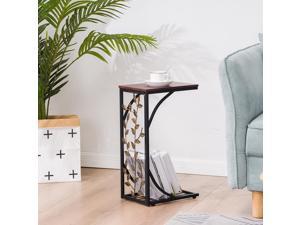 Sofa Side and End Table Bronze Metal Frame Wooden Top With Elegant Leaf Design Necessity in Your Living Room