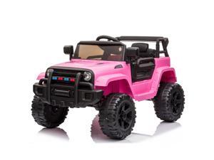 Safety 12V Battery Electric Remote Control Car, Kids Toddler Ride On Truck Toy Motorized Vehicles, Wheels Suspension, Seat Belts, LED Lights and Realistic Horns Pink