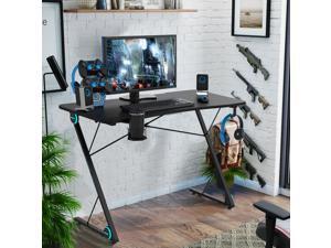 Gaming Desk, PC Computer Desk Gaming Desk with LED Light, Gaming Handle Rack, Cup Holder and Headphone Hook Holder, Z-Shaped E-Sport Gamer Workstation, Ergonomic Gaming Table for Home Office, Black Gaming Desk, PC Computer Desk Gaming Desk with LED Light, Gaming Handle Rack, Cup Holder and Headphone Hook Holder, Z-Shaped E-Sport Gamer Workstation, Ergonomic Gaming Table for Home Office, Black