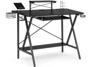 Gaming Desk, 47" E-Sports Computer Desk, E-Sports Computer Desk, PC Gaming Workstation Desk with PC Stand Shelf, Keyboard Stand, Power Strip w/USB, Cup Holder&Headphone Hook, Home Office Desk, Black Gaming Desk, 47" E-Sports Computer Desk, E-Sports Computer Desk, PC Gaming Workstation Desk with PC Stand Shelf, Keyboard Stand, Power Strip w/USB, Cup Holder&Headphone Hook, Home Office Desk, Black