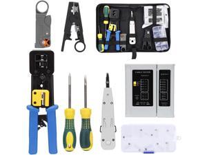 Rj45 Crimping Tool Kit for CAT5/CAT6, Professional Computer Maintenacnce LAN Cable Tester Network Repair Tool Set Rj45 Crimping Tool Kit for CAT5/CAT6, Professional Computer Maintenacnce LAN Cable Tester Network Repair Tool Set