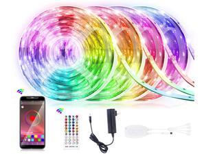 65.6FT LED Strip Lights Homiar Smart 5050 RGB Light Strips 360LEDs Color Changing Tape Lights Music Sync Rope Lights Kit with 40 Keys IR Remote Control for Party Home Holiday Decoration - 4 Pack