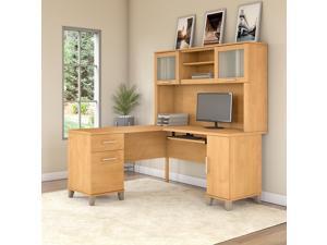 60W L Shaped Desk with Hutch in Maple 60W L Shaped Desk with Hutch in Maple