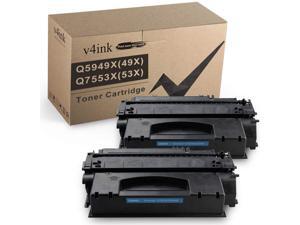 V4INK Compatible 49X 53X Toner Cartridge Replacement for HP 49X Q5949X 53X Q7553X for use in HP Laserjet P2015dn P2015 P2015d 1320 1320n 3390 3392 M2727nf P2014 P2010 Printer (Black,2 Packs)