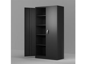 Black Steel Storage Cabinet with Doors Shelves Lock for Home Office,Wall Mount Included