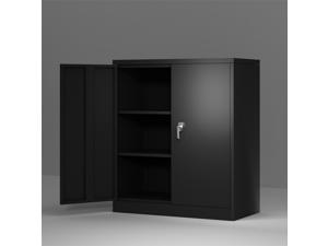Black Steel Storage Cabinet,Lockable Vertical File Storage Cabinet with 2 Doors Adjustable Shelves for Home Office,Wall Mount included
