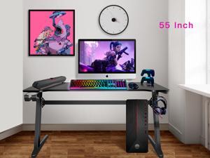 TROPRO Large Gaming Desk 55 Inch Computer Gaming Desk E-Sports Racing Table with with Cup Holder, Headphone Hook for Home Office, Black
