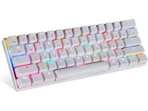 Motospeed CK62 Wireless 60% Mechanical Gaming Keyboard,Ultra-Compact 61 Keys Bluetooth /Wired Dual Mode Keyboard, RGB Backlight,  Compatible for Multi-Device Connection (Blue Switch, White)