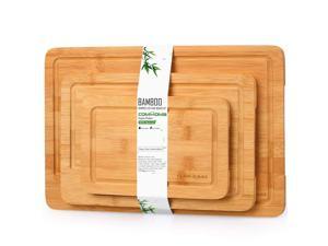 Comhoma Bamboo Cutting Board (3 Piece Set) Wood Cutting Board Kitchen Chopping Board with Juice Groove and Serving Tray for Meat Vegetables Fruits Cheese