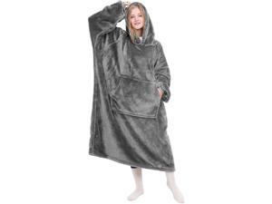 Wearable Blanket Hoodie for Women and Men, Cozy Oversized Blanket Sweatshirt, Soft Long Wearable Fleece Blanket with Sleeves for Adults and Teenagers, Warm Gift for Your Family, Gray