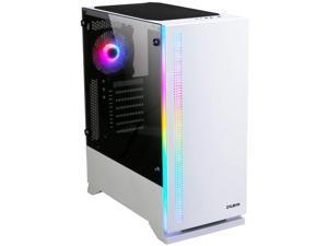 Zalman S5 White, ATX Mid Tower Gaming Computer/PC Case with Pre-Installed 2X 120mm Fans, Tempered Glass with RGB LED Control Button, One USB 3.0, Two USB 2.0 Port, Airflow, Dust Filter