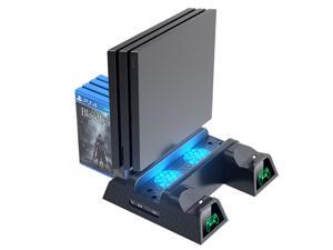 PS4/PS4 Slim/PS4 Pro Dual Controller Charger Console Vertical Cooling Stand Charging Station LED Fan For SONY Playstation 4