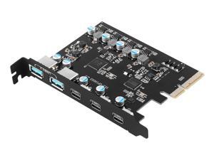 PCI-E x4 to USB 3.2 Gen 2 and USB-C Adapter Card with 20 Gbps Bandwidth 5-Port (3 x USB-C 2 x USB 3.2) PCI Express Expansion Card Internal USB Hub PCI-E Add-on Cards Riser
