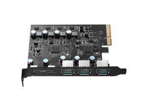 PCIe x4 to USB Adapter Card 2 x Type-C and 3 x USB 3.2 Gen 2 with 20 Gbps Bandwidth PCI Express Expansion Card Internal USB Hub PCI-E Add-on Cards Riser