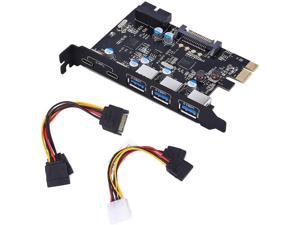 PCI-E to Type C (2),Type A (3) USB 3.0 5-Port PCI Express Expansion Card +Expanding 2 USB 3.0 Ports with Internal 19-Pin Connector for Window 7/8/10/XP/Vista
