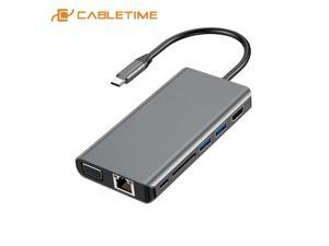 HUB USB C to  Ethernet LAN 1000Mbps Adapter PD SD Card Reader AUX 3.5mm for PC Macbook Air Matebook Dell C301
