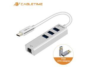 2020 USB C Ethernet HUB Type C to USB 3.0 RJ45 Network Card 4 in 1 HUB for Laptop Macbook Matebook 13 X C046