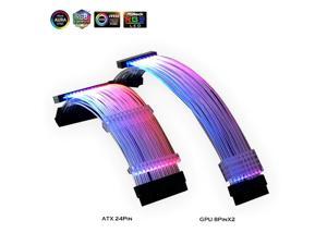 Extension Cable RGB, ATX 24Pin GPU 8Pin Streamer PCI-E 6+2P Dual Rainbow Cord 5V/12V MB Sync, PC Case Decoration