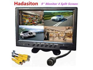 9" TFT LCD 4 Split Screen Car Monitor 4 Channels input Headrest monitor Use for Bus Motorhome Boat Car and CCTV Security System