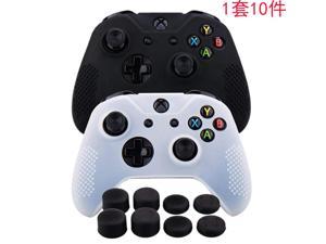 Rubber Cover Skin Case Anti-Slip For Xbox One/S/X Controller X 2(Black & White) + Fps Pro Extra Height Thumb Grips X