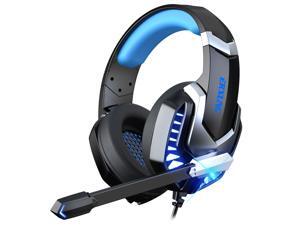 G9000 Stereo Gaming Headset for PS4, PC, Xbox One Controller, Noise Cancelling Over Ear Headphones with Mic, LED Light, Bass Surround, Soft Memory Earmuffs for Laptop Mac Nintendo PS3 Games Bule