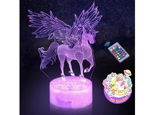 Unicorn Lamp Girls Night Light, 16 Colors-Dimmable Bedside lamp, with Remote/Touch Control, 3D Illusion Lamp, Unicorn Light Gifts for Girls
