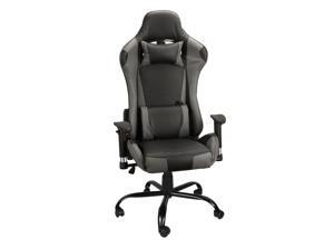 Gaming Chair Office Chair with Waist Pillow and Neck Pillow, Ergonomic, Racing-style Artificial Leather High Back Design, Wear-resistant Pulleys, Seat Angle Adjustable (Gray)