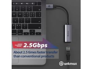 USB C to LAN 2.5G Adapter Ankmax UC312G2 USB Type C to RJ45 Wired LAN Adapter Transfer Speed up to 2.5Gbps Gigabit Ethernet Adapter, Small Design Drive not Required, Compatible with Type C Devices