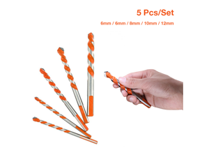 5 Pcs Set (6, 6, 8, 10, 12mm) Tungsten Carbide Tip Drill Bit Set for Tile, Concrete, Brick, Glass, Plastic and Wood 5 Pcs Set (6, 6, 8, 10, 12mm) Tungsten Carbide Tip Drill Bit Set for Tile, Concrete, Brick, Glass, Plastic and Wood