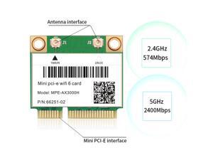 MPE-AX3000H Wi-Fi 6 Mini PCI-E Wireless wifi Card Dual Band 2.4GHz/5GHz 802.11AX 160Mhz 3000Mbps WIFI 6 Network Card Bluetooth 5.0 for Laptop PC Windows 10 MPE-AX3000H Wi-Fi 6 Mini PCI-E Wireless wifi Card Dual Band 2.4GHz/5GHz 802.11AX 160Mhz 3000Mbps WIFI 6 Network Card Bluetooth 5.0 for Laptop PC Windows 10