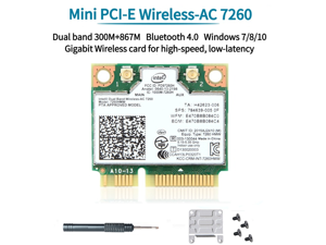 1200Mbps Intel 7260HMW Mini PCIE WiFi Card Dual Band 2.4GHz/5GHz Wireless-AC 7260 Half Mini PCIe Wireless Network Adapter 802.11ac wifi + Bluetooth 4.0 for Laptop PC Support Windows 7 8 10