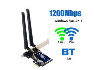 DERAPID PCE-AC1200 Desktop PCIe WiFi Card 1200Mbps 2.4/5GHz WiFi Bluetooth 4.0 Wireless Adapter 802.11acbgn PCI Express x1 Network Card for Windows 7 8 10 11